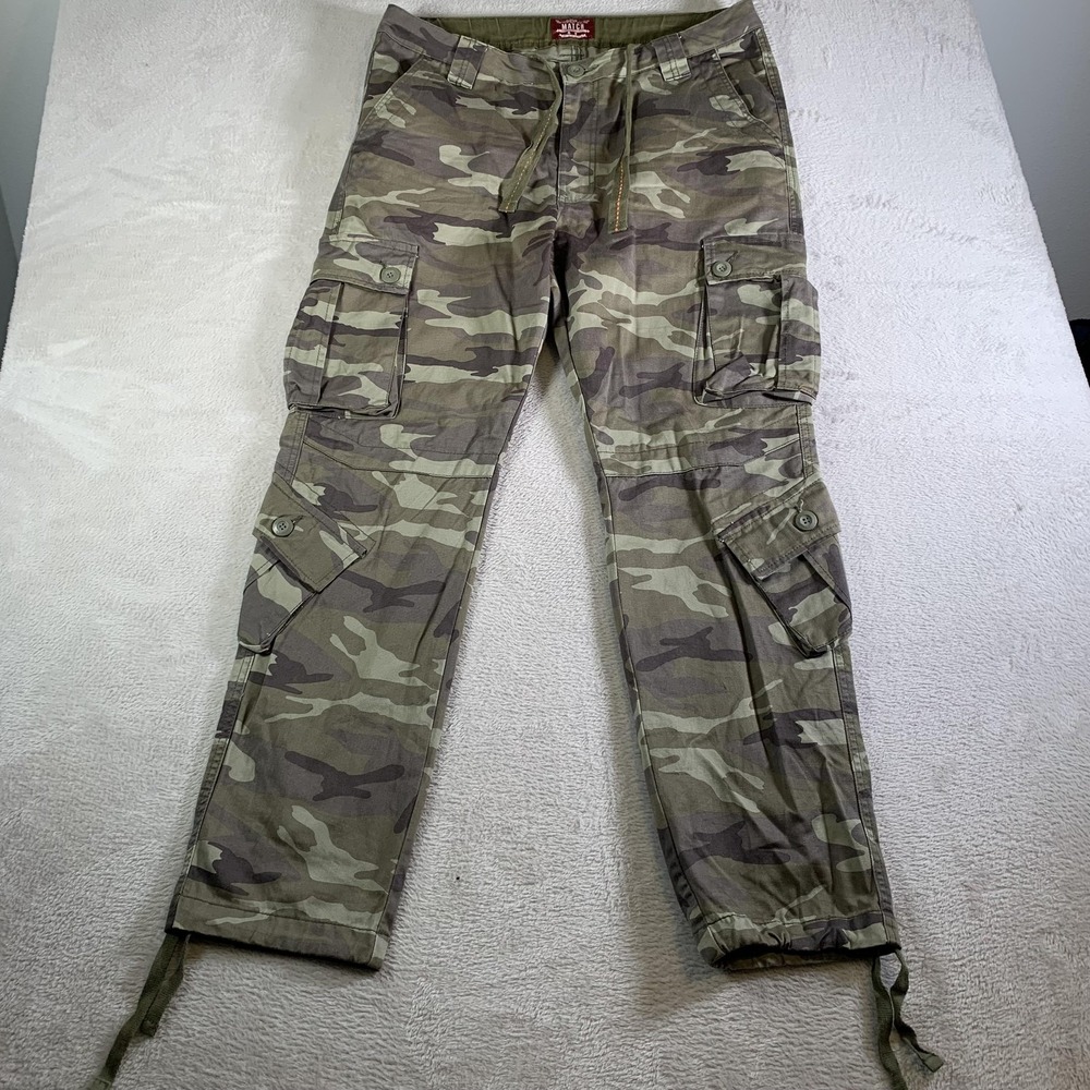 Y2K Match Pants Mens 38x32 Green Camo‎ Cargo Adjustable Waist Drawstring Japan